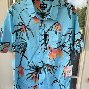 Billabong Men's Blue and Orange Tropical Shirt